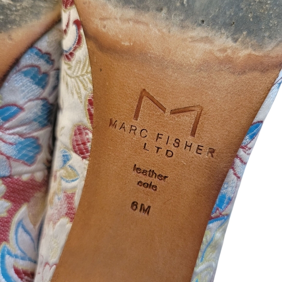 Marc Fisher Zala Pointed Toe Pumps Block Heel Floral Brocade Leather Used 6 - Picture 11 of 15